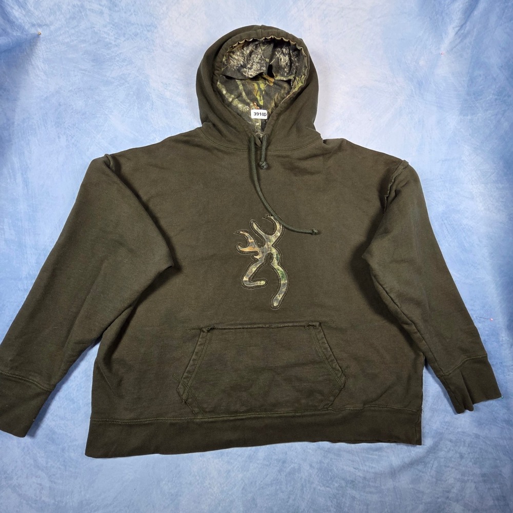 Browning Mens XXL Olive Green Camo Buckmark Logo Pullover Hoodie Sweatshirt